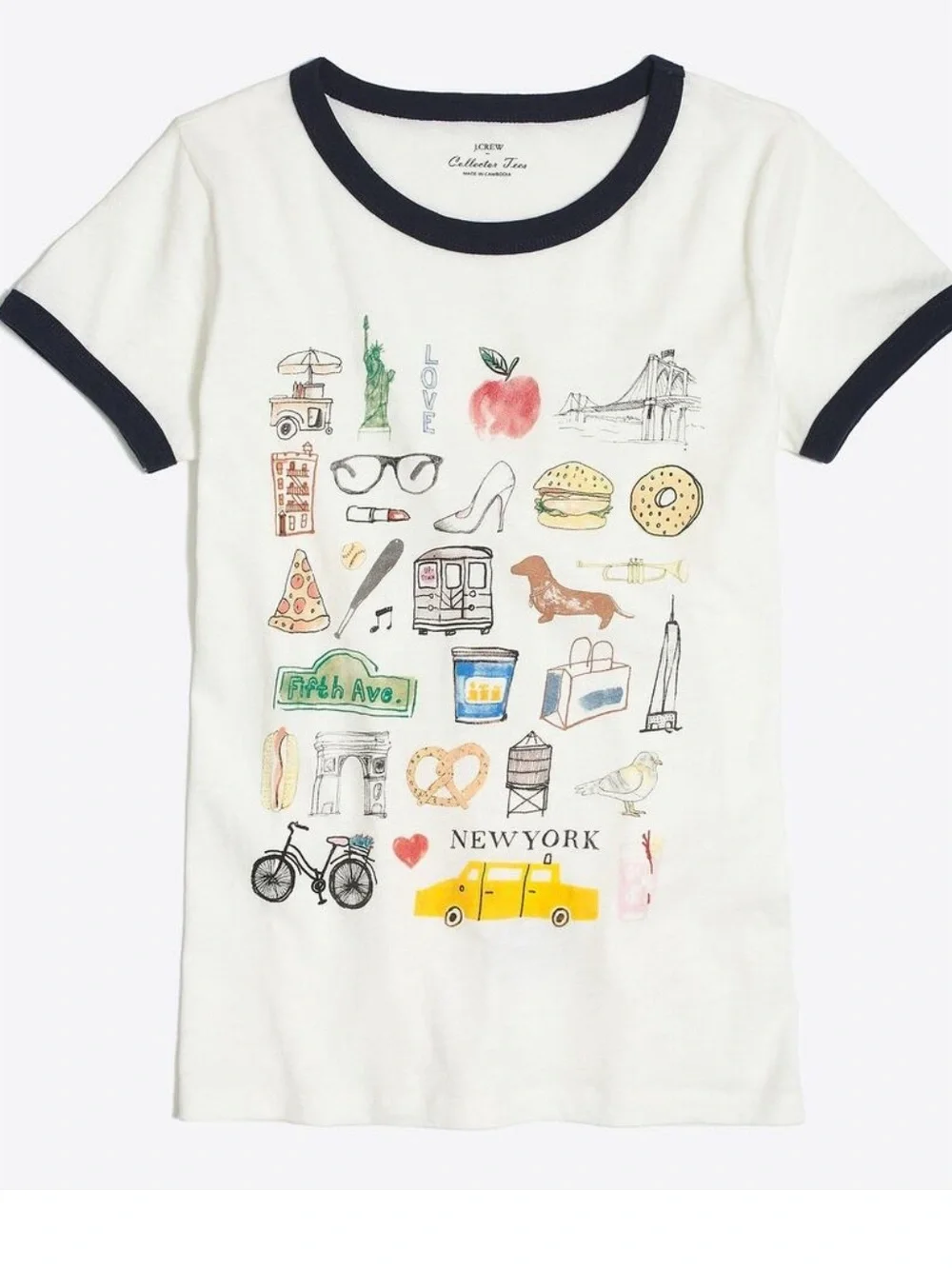 J. Crew NYC Destination Ringer Graphic Tee with Navy Trim and New York City Icon